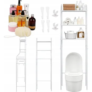 Drátěná police VERTIKÁLNÍ KOUPELNOVÝ REGÁL 3 POLICE DO TOALETY A KUCHYNĚ KOVOVÝ BÍLÝ