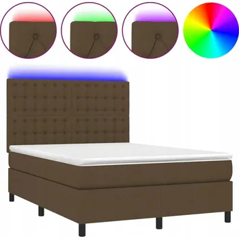 Postel Kontinentální postel s matrací, LED osvětlení, tmavě hnědá, 193 x 144 x 118/128 cm