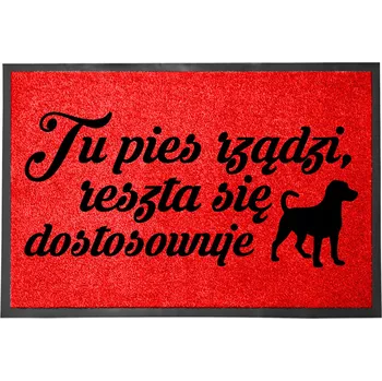 Rohožka VCHODOVÁ ROHOŽKA ČERVENÁ 40X60 POD DVEŘE VTIPNÁ S HUMOREM "TADY VELÍ PES"