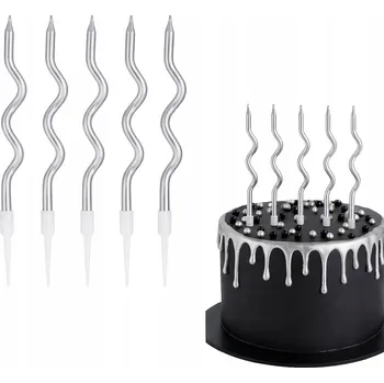 Dortová svíčka SPIRÁLOVÉ SVÍČKY STŘÍBRNÉ DLOUHÉ dekorace na dort narozeniny svaté přijímání 6 Ks