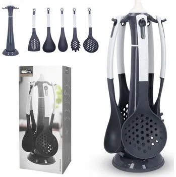 Naběračka Zestaw przyborów kuchennych na stojaku 5 el. šedá naběračka lžíce špachtle