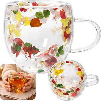 Sklenice SKLENICE S UCHEM 250ML S BAREVNÝMI KVĚTINOVÝMI LÍSTKY - TERMO