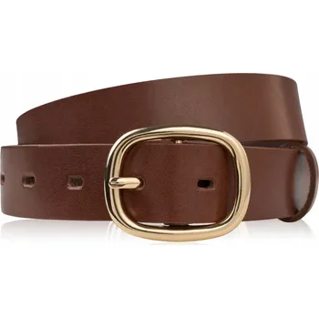 Opasek Pásek dámský kožený 90 cm ke kalhotám hnědý lícový se zlatou sponou