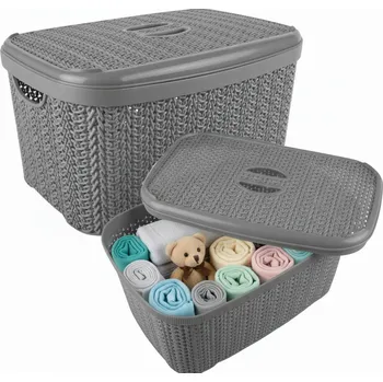 Úložný box KNIT Organizér Košík 6 L Šedý S Víkem Do Koupelny Na Příslušenství
