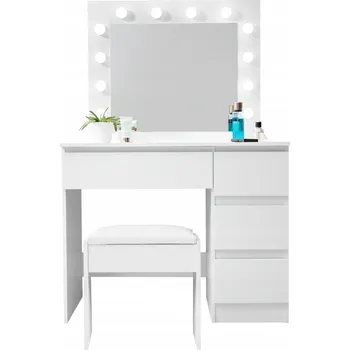 Toaletní stolek Aga Toaletní Stolek se zrcadlem a osvětlením + stolička Bílá matná