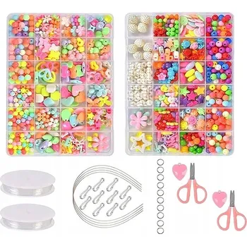 Dětské navlékací korálky SADA KORÁLKŮ PRO VÝROBU NÁRAMKŮ, NÁHRDELNÍKŮ A BIŽUTERIE DIY