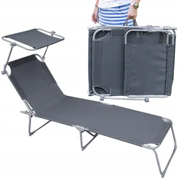 Zahradní lehátko Zahradní a plážové lehátko skládací se stříškou šedé