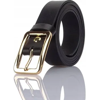 Opasek Kožený pásek pro ženy, zlatá spona, černý, 95 cm
