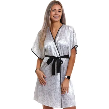 Dámský župan Saténový perlově bílé puntíkatý župan pro ženy 1E8456 bílá m