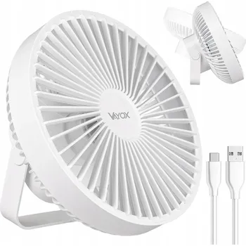 Domácí ventilátor Stolní ventilátor Vayox akumulátorový bílý s LED lampičkou, 3 rychlosti