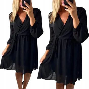 Dámské šaty V770 ELEGANTNÍ ŠIFONOVÉ ŠATY PERLOVĚ ČERNÉ vel. 42 (XL)