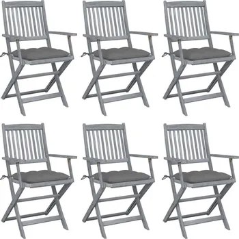 vidaXL Skládací zahradní židle s poduškami 6 ks masivní akáciové dřevo [3065431] Barva: Šedá