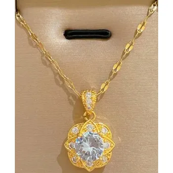 Náhrdelník Zlatý Náhrdelník s Velkým Diamantem Zirkony Ocel Ušlechtilá jako Dárek