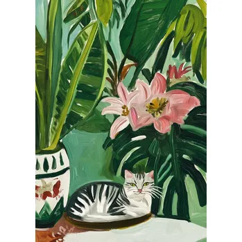 Plakát Plakát, Obraz - Tropical Muse With Cat, SHANDU