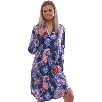 Dámská noční košile Elegantní košilka ze saténu celopropínací - Orbis Renaissance 1XL-3XL 1E8515 modrá xl