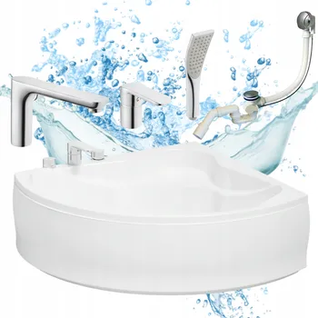 Vana ROHOVÁ AKRYLÁTOVÁ VANA K ZDI S OBKLADEM 150x150 cm, BATERIE A SIFON