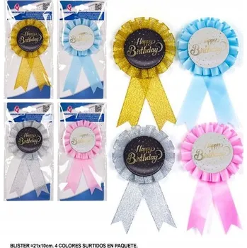 Party dekorace Narozeninové Odznaky se Zlatým Nápisem - 4 Barvy Narozeninové Odznaky se Zlatým