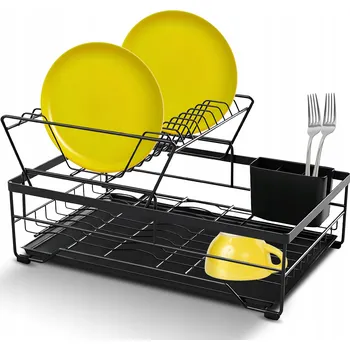 Odkapávač na nádobí ODKAPÁVAČ NA NÁDOBÍ DVOUÚROVŇOVÝ ODKAPÁVAČ S TÁCEM STOJÍCÍ VELKÝ ČERNÝ KOŠÍK