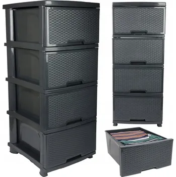 Komoda KOMODA SE ZÁSUVKAMI PLASTOVÁ ŠEDÁ VOLNĚ STOJÍCÍ REGÁL ORGANIZÉR