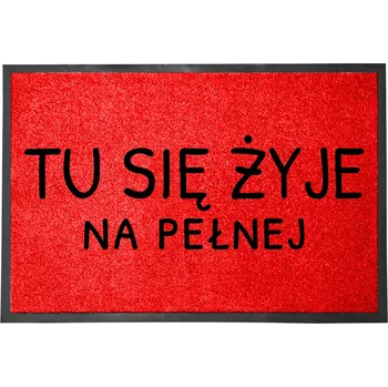 Rohožka VCHODOVÁ ROHOŽKA ČERVENÁ 40X60CM KE DVEŘÍM VTIPNÁ ZÁBAVNÁ TADY SE ŽIJE