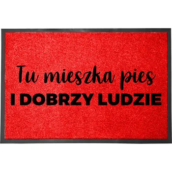 Rohožka VCHODOVÁ ROHOŽKA ČERVENÁ 40X60 - VTIPNÁ ROHOŽKA SE PSEM A NÁPISEM "DOBRÝ LIDI"