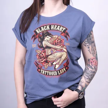 Dámské Triko BLACK HEART TATTOOED LADY EXT Barva: Modrá, Velikost: L
