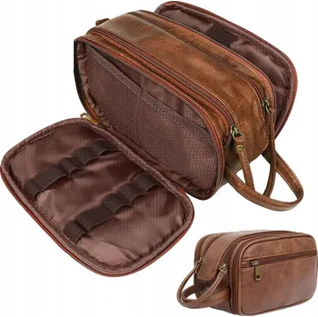 Kosmetická taška Pánská kožená kosmetická taška cestovní velká hnědá