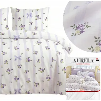 Povlečení Kompletní povlečení 200x220 bavlněný satén s květinami, pruhy a mašlemi - Aurela