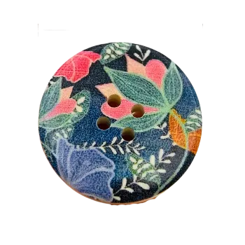 Knoflík Knoflík dřevěný - tmavé květiny (prům. 3,0 cm)