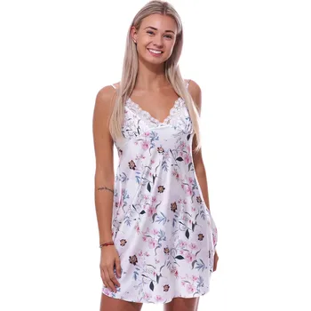 Dámská noční košile Luxusní saténová i krajková košilka pro ženy či dívky nádherný květinový vzor 1E8506 vzorovaná m