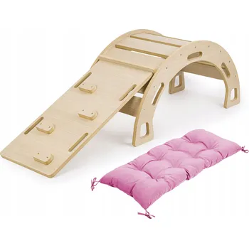 Dětská houpačka Houpačka Montessori DUB + skluzavka s lezeckou stěnou + polštář