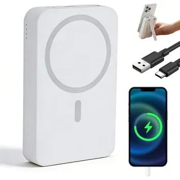 Powerbanka POWERBANKA 10000MAH USB-C USB-A MAGSAFE SE VESTAVĚNÝM STOJANEM BÍLÁ