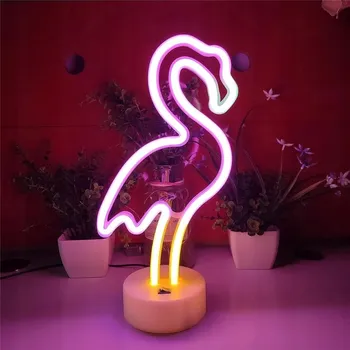 Lampička NEONOVÝ NÁPIS PLAMENÁK S LED PODSTAVCEM, NAPÁJENÍ USB / 3x AA BATERIE