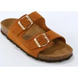 Kožené pantofle se 2 sponami karamelová 38