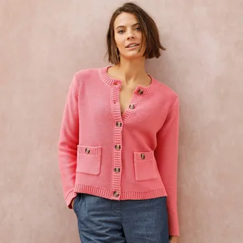 Dámský svetr Jednobarevný propínací svetr s kapsami růžová 54