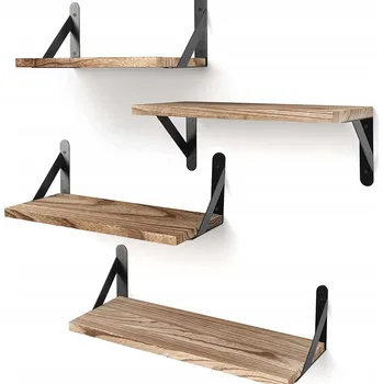 police Dřevěné nástěnné police 4 kusy - ocelové podpěry, skryté upevnění