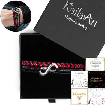 Náramek PÁNSKÝ NÁRAMEK SKÓRZANA NIESKOŃCZONOŚĆ ČERNÝ ELEGANTNÍ OCEL KailaArt