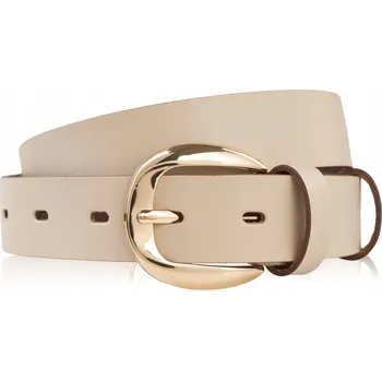 Opasek Pásek dámský kožený 90 cm ke kalhotám, úzký béžový lícový, zlatá spona