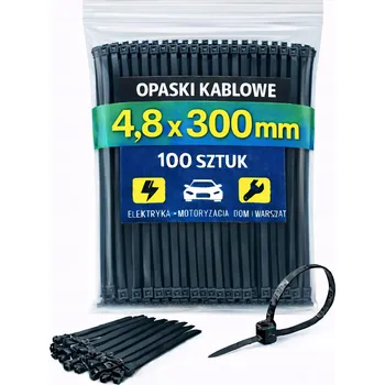 Organizace kabelů Černé upínací pásky 4,8×300 mm – silné stahovací pásky100 ks
