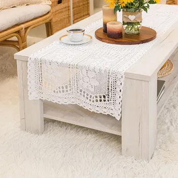 ubrus INESS Bavlněný běhoun s krajkou 40x160cm bílý