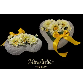 Smuteční dekorace Miraatelier Betonové srdíčko pr 17 cm bílo-žluté