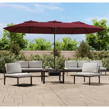 Slunečník vidaXL Dvojitý zahradní slunečník s LED pískově 449 x 265 cm [362958] Barva: Červená