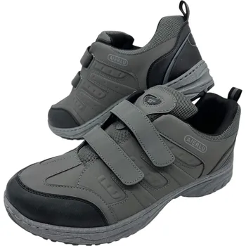 Pánská obuv Sport Pánské šedé nadměrné tenisky na suchý zip Barva: Šedá, Velikost: 48