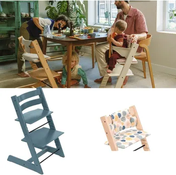 Jídelní židlička STOKKE Tripp Trapp Židlička Fjord Blue + polštářek Soul System