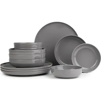 Talíř Porcelánová jídelní sada 12 ks Mod antracit