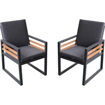 Zahradní nábytek 2x luxusní venkovní křeslo k jídelnímu stolu hliník + dřevo + polstrování