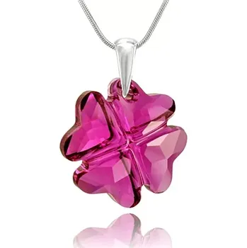 Náhrdelník Swarovski Elements Clover krystal 19mm - Stříbrný náhrdelník (přívěsek + řetízek) růžový čtyřlístek 32085.1 Fuchsia (růžová tmavá, fuchsiová)