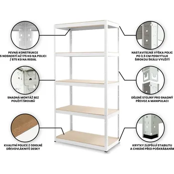 Dílenský regál Regál 90 x 40 x 180 cm 5 polic