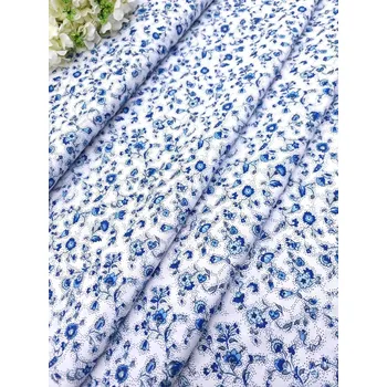 Látka 100% bavlna - folklórní modré kytičky