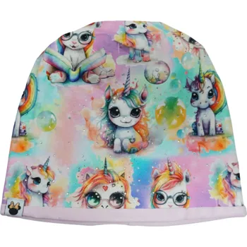 Čepice Dívčí podzimní/jarní čepice duhová jednorožec KEV 2024-125